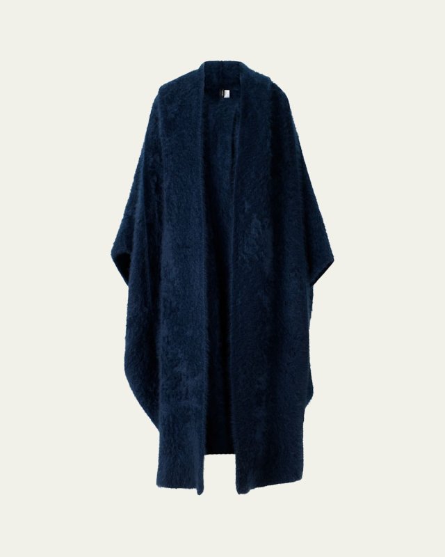 Brushed Cashmere Hooded Long Cape Coat